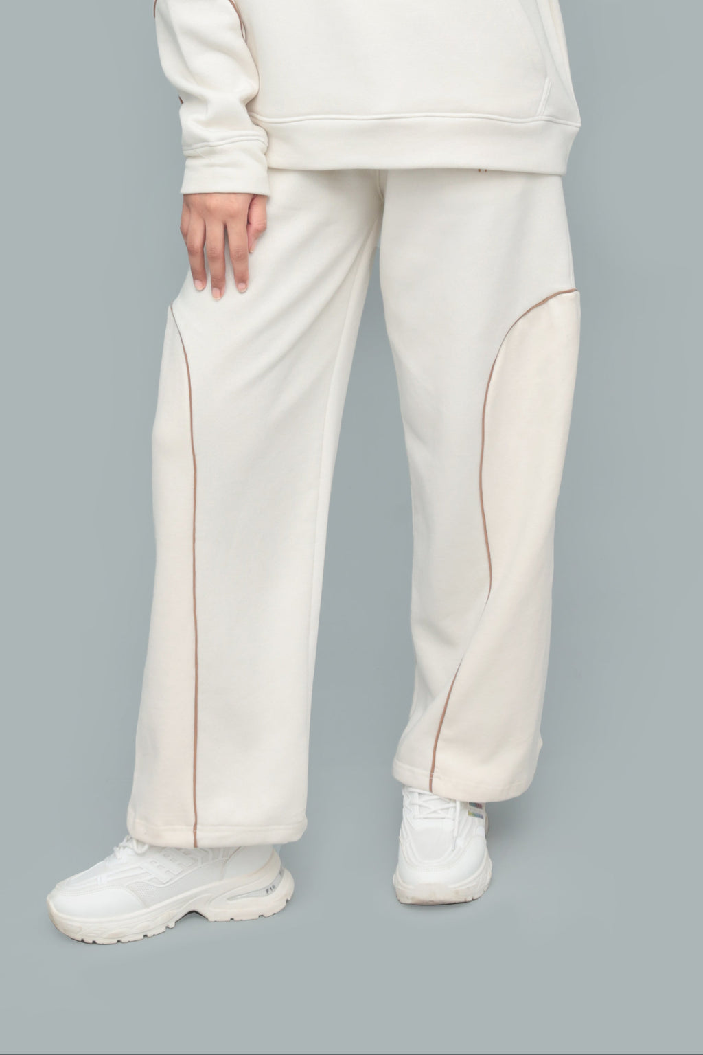 Unisex Beige Baggy Panelled Trousers – Relaxed Fit Streetwear Pants | HANGLOOM