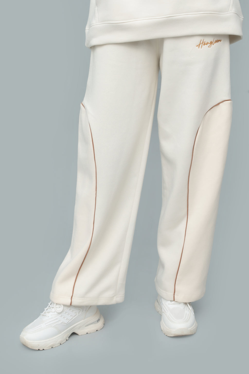 Unisex Beige Baggy Panelled Trousers – Relaxed Fit Streetwear Pants | HANGLOOM