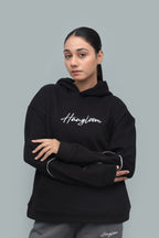 Unisex Oversized black Hoodie – 320 GSM Heavyweight Fleece, Embroidered Chest | HANGLOOM